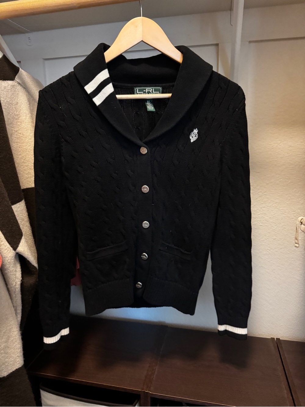 Ralph Lauren Black Cable-Knit Shawl-Collar Cardigan